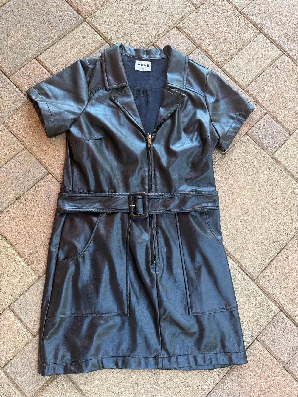 Show Me Your MuMu Black Faux Leather Belted Short Dress - Picture 2 of 5